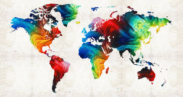 Map Art Print featuring the painting World Map 19 - Colorful Art By Sharon Cummings by Sharon Cummings