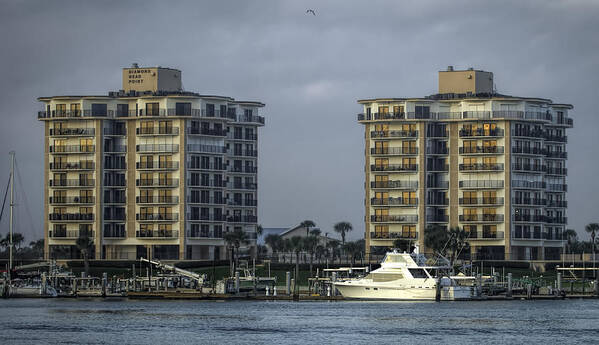 Yacht Art Print featuring the photograph Yacht and Condo by Dorothy Cunningham