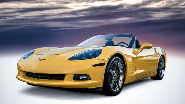 Yellow Art Print featuring the digital art Yellow Corvette Convertible by Douglas Pittman