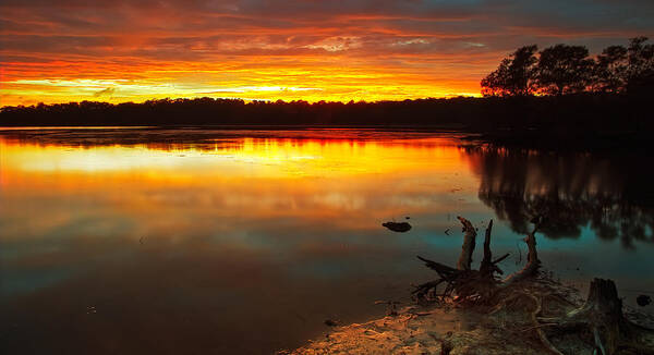 Narabeen Lakes Art Print featuring the photograph Burning Lake by Mark Lucey