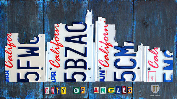California Art Print featuring the mixed media Los Angeles Skyline License Plate Art by Design Turnpike