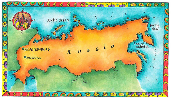 Horizontal Art Print featuring the digital art Map Of Russia by Jennifer Thermes