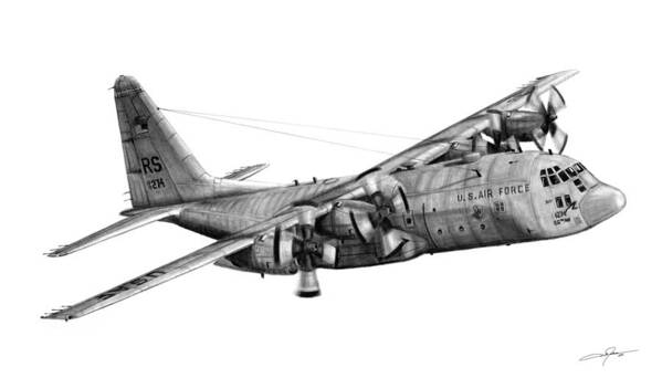 C-130e Art Print featuring the drawing C-130E Hercules by Dale Jackson