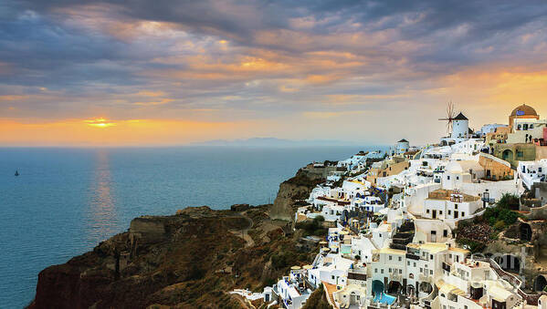 Greece Art Print featuring the photograph Oia during sunset on Santorini #3 by Henk Meijer Photography