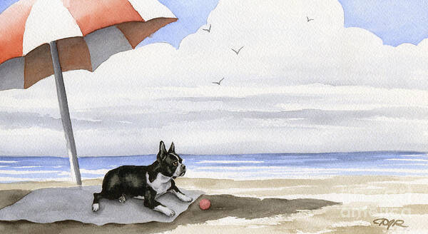 Boston Art Print featuring the painting Boston Terrier At The Beach #1 by David Rogers