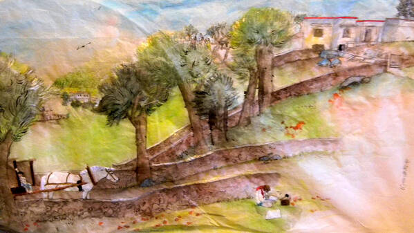 Landscape Art Print featuring the painting a young artist dreams of Italy by Debbi Saccomanno Chan