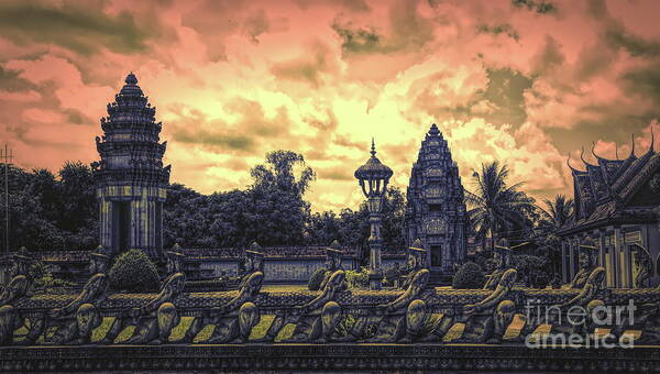 Angkor Wat Art Print featuring the photograph Architecture Angkor Wat Flames by Chuck Kuhn
