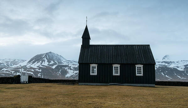Budir Church Art Print featuring the photograph Black church of Budir, Iceland #4 by Michalakis Ppalis