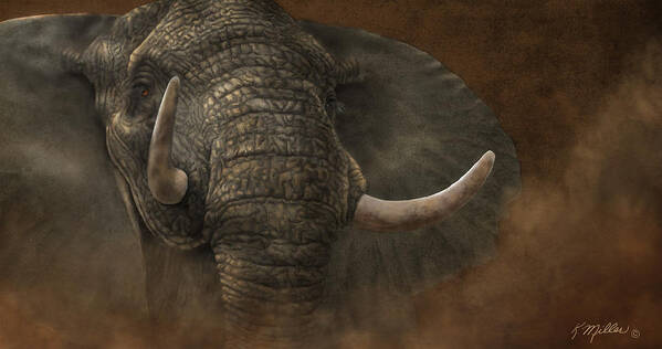 Elephant Art Print featuring the digital art Charging Elephant by Kathie Miller