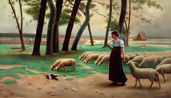 Country Art Print featuring the painting Country Shepherdess by Henri Lerolle