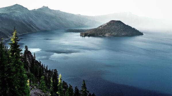 America Art Print featuring the photograph Crater Lake under a siege by Eduard Moldoveanu