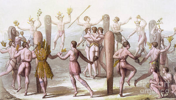 Dances Of The Native Inhabitants Of Virginia Art Print featuring the drawing Dances of the Native Inhabitants of Virginia by Italian School