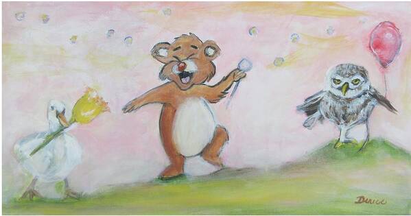 Duck Art Print featuring the painting Duck, Bear,Owl by Denice Palanuk Wilson