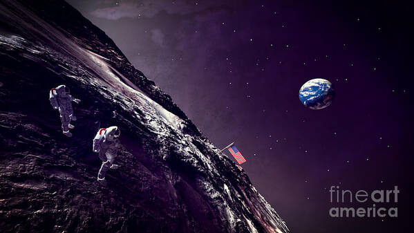Earth Rise On The Moon Art Print featuring the digital art Earth Rise On The Moon by Two Hivelys