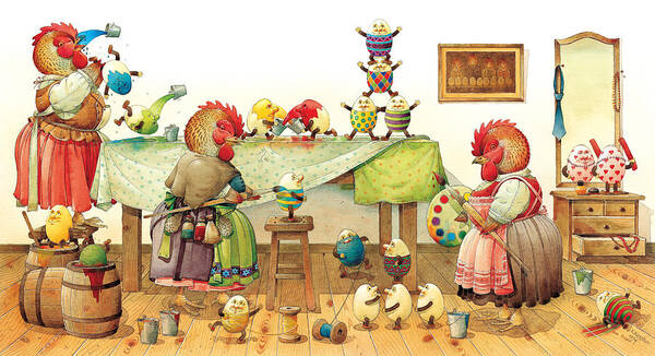 Eggs Easter Chicken Paintshop Painting Coloring Dyeing Paint Show Art Print featuring the painting Eggs Dyeing by Kestutis Kasparavicius
