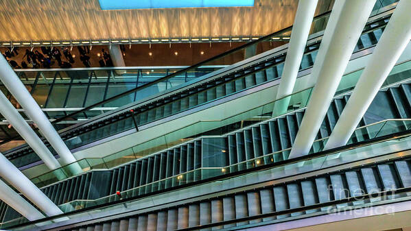 Transportation Art Print featuring the photograph Escalators and columns in Munich airport by Claudia M Photography