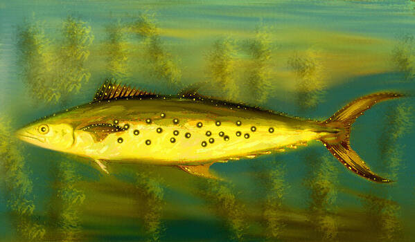 Fish Art Print featuring the digital art Fanciful Fish Art-The Legendary Golden Mackerel by Shelli Fitzpatrick