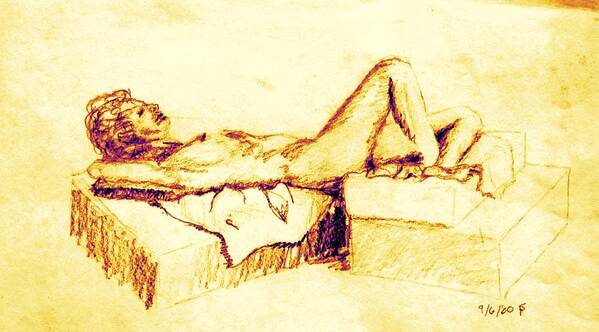 Nude Art Print featuring the drawing Female Nude Reclining on Cushions by Sheri Parris