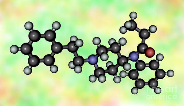 Fentanyl Art Print featuring the photograph Fentanyl, Molecular Model by Scimat