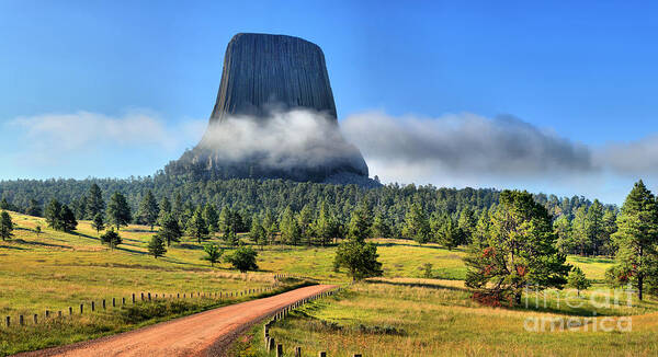 Devils Tower Art Print featuring the photograph Fog Around The Tower by Adam Jewell