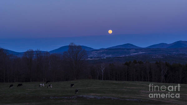 Moon Art Print featuring the photograph Full moon over Vermont. by New England Photography