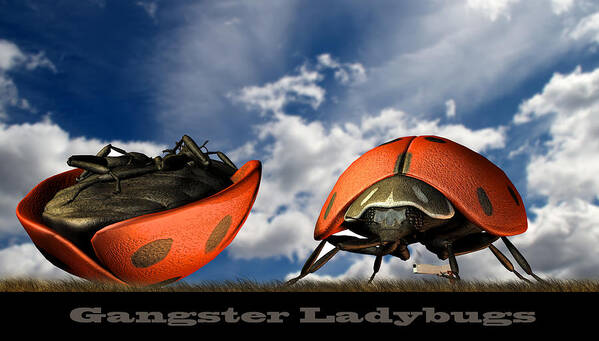 Ladybug Art Print featuring the digital art Gangster Ladybugs Nature Gone Mad by Bob Orsillo