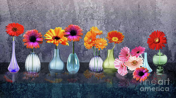 Gerbera Daisy Art Print featuring the digital art Gerbera Daisy Gathering by J Marielle