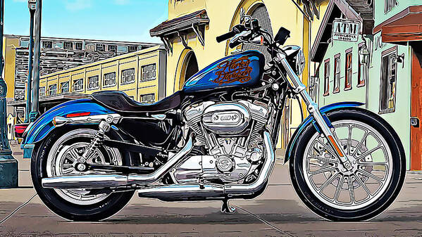 Harley Davidson Art Print featuring the mixed media Harley by Marvin Blaine
