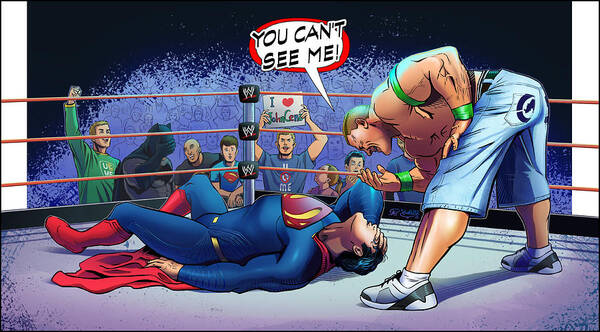 Superhero Art Print featuring the digital art John Cena vs Superman by Khaled Alsabouni