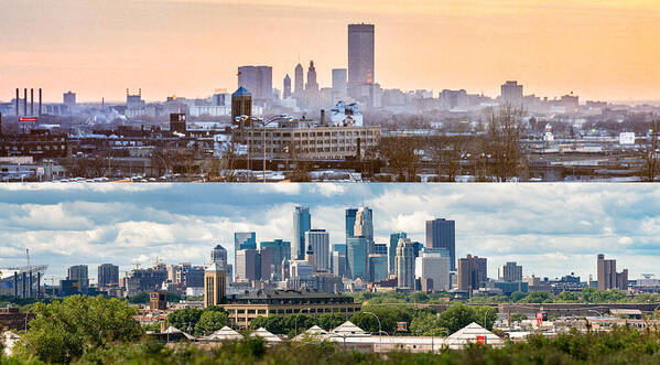 1975 Art Print featuring the photograph Minneapolis Skylines - old and new by Mike Evangelist