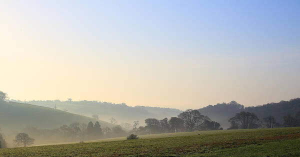 Misty Art Print featuring the photograph Misty dawn over the Cornish countryside by Tony Mills