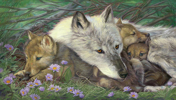 Wolf Art Print featuring the painting Mother's Comfort by Lucie Bilodeau