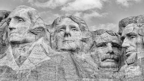 B+w Art Print featuring the photograph Mount Rushmore BW by Jerry Fornarotto