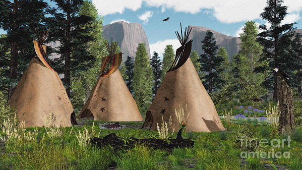 Tepees Art Print featuring the photograph Native American Mountain Tepees by Walter Colvin