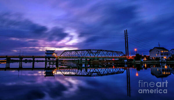 Sunset Art Print featuring the photograph Night Swing Bridge by DJA Images