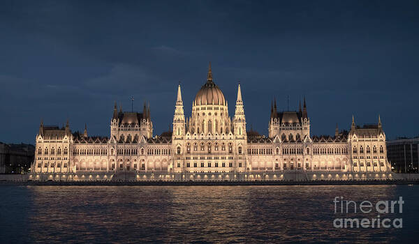 Budapest Art Print featuring the photograph Parliament Building Illuminated At Night, Budapest, Hungary by Philip Preston