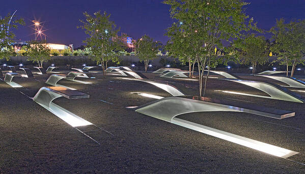 Pentagon Art Print featuring the photograph Pentagon Memorial to those killed on September 11 2001 by Brendan Reals