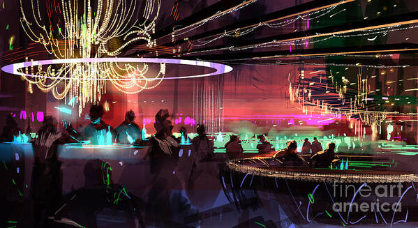 Club Art Print featuring the painting Sci-fi lounge by Tithi Luadthong