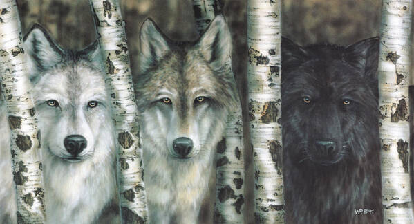 Wolves Art Print featuring the painting Shades of Gray by Wayne Pruse