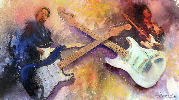 Eric Clapton Art Print featuring the painting Strat Brothers by Andrew King