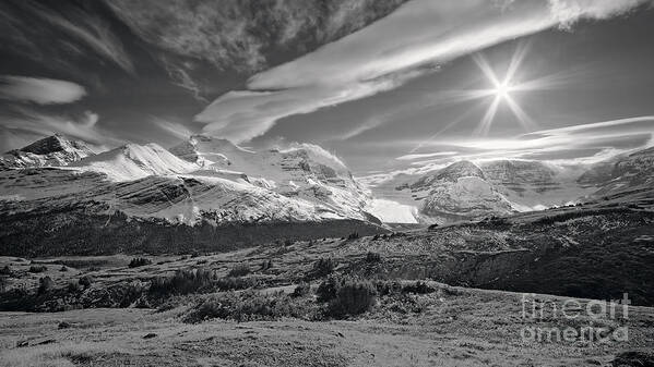 Landscape Art Print featuring the photograph Sunburst and Cloud Over Mountains by Royce Howland