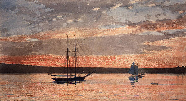 19th Century American Painters Art Print featuring the painting Sunset at Gloucester by Winslow Homer