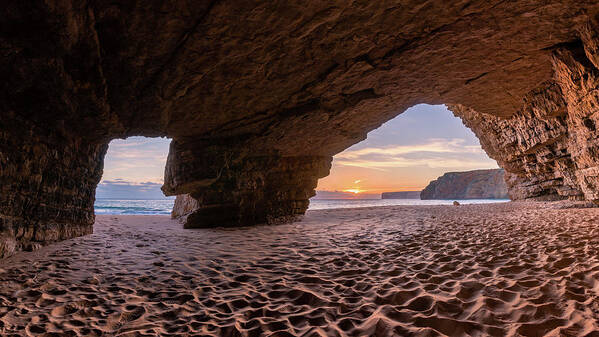Beliche Art Print featuring the photograph Sunset grotto on Praia do Beliche by Dmytro Korol