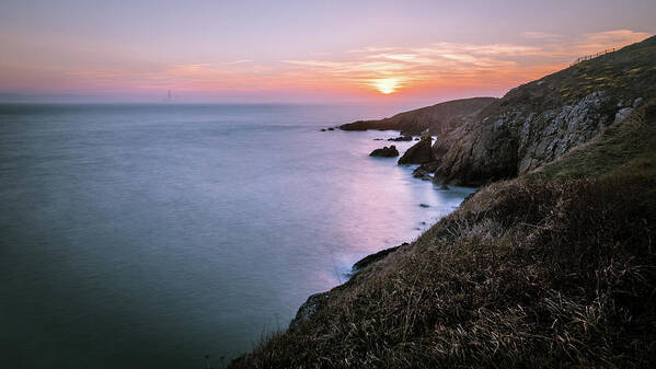 Cliff Art Print featuring the photograph Sunset in Howth Cliff path - Dublin, Ireland - Seascape photography by Giuseppe Milo