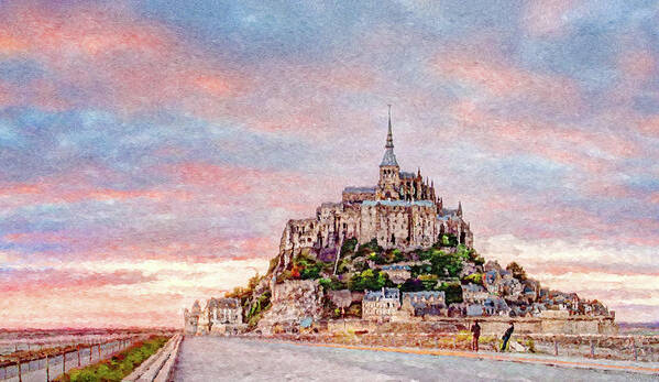 Mont Saint Michel Art Print featuring the digital art Sunset in Mont Saint Michel by Weston Westmoreland
