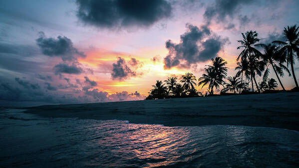 Beach Art Print featuring the photograph Sunset on the sea - Maldives - Travel photography by Giuseppe Milo