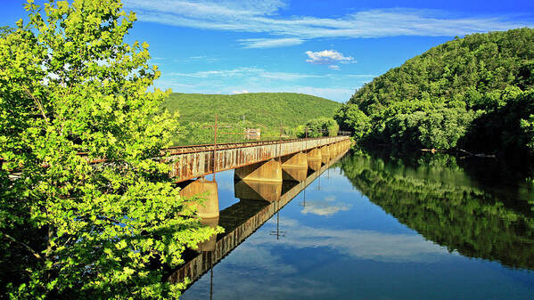 Train Tracks Art Print featuring the photograph The James River Trestle Bridge, Va by The James Roney Collection