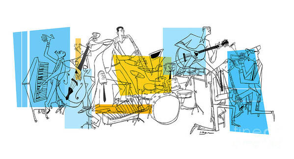 Jazz Art Print featuring the digital art The Octet by Sean Hagan