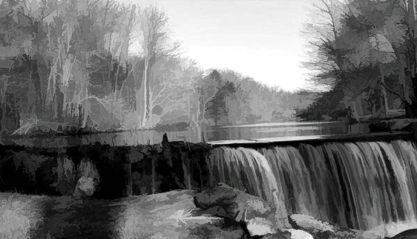 Waterfall Art Print featuring the digital art Waterfall at Jelliff Mill by Xine Segalas