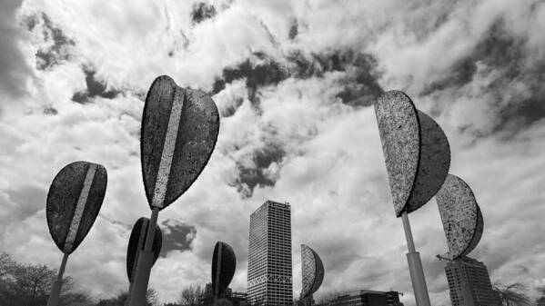 Milwaukee Wisconsin Downtown Skyline Clouds Cityscape City Urban Art Print featuring the photograph Wind Leaves by Josh Eral